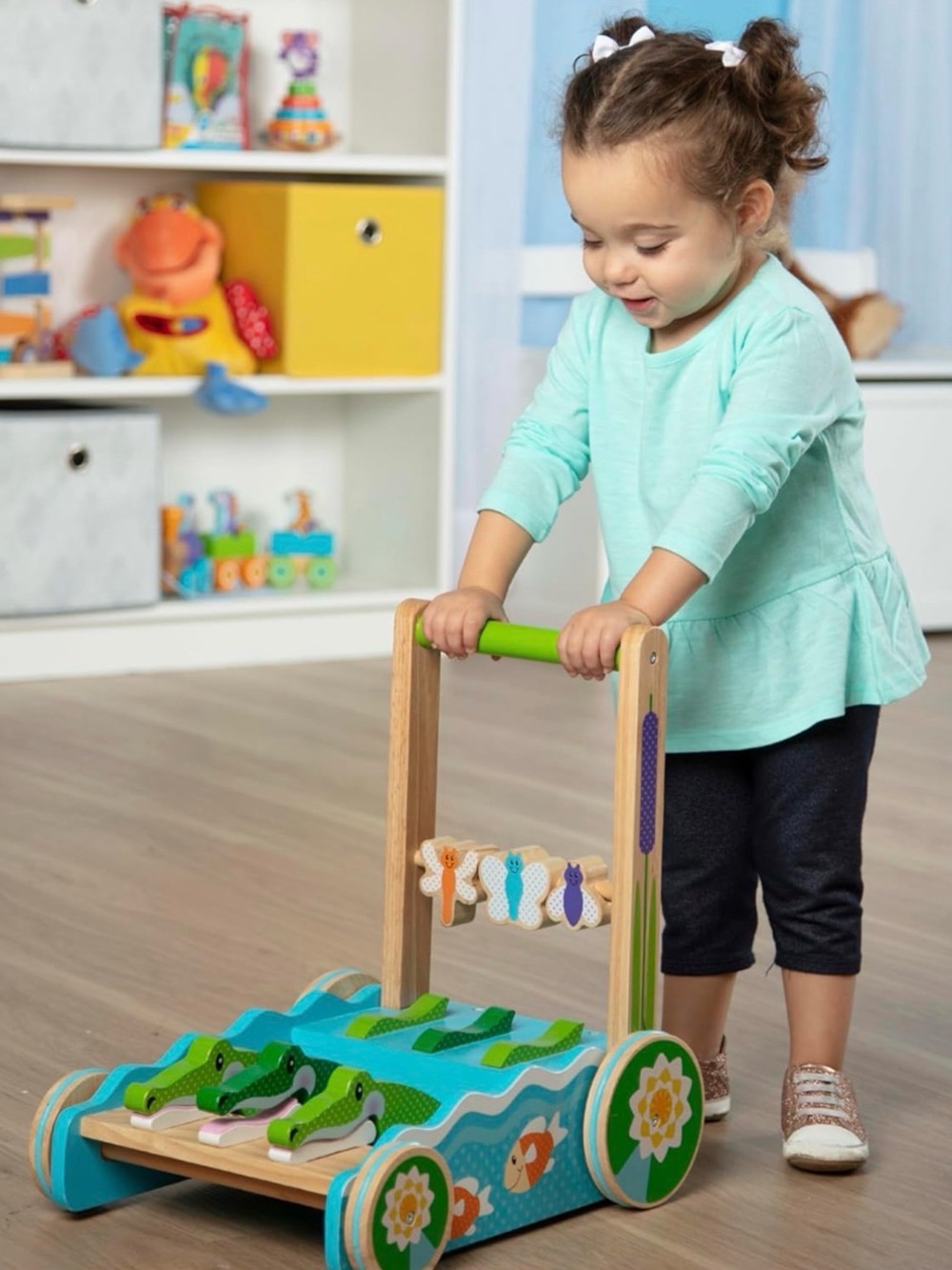 Melissa & Doug Chomp Clack Alligator Wooden Push Toy Activity Walker 3129 Pastel